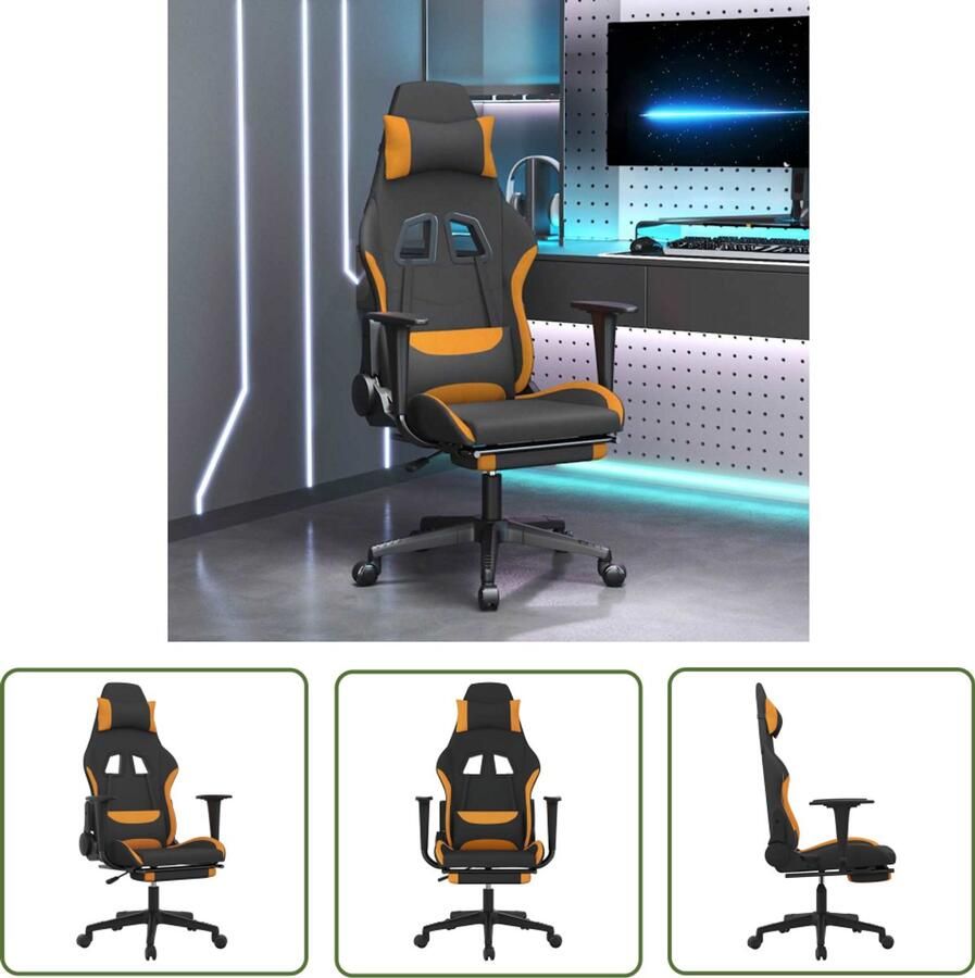 The Living Store Gamestoel uniek ontwerp verstelbare rugleuning en voetensteun handig 360 graden draaibaar stevig en stabiel frame zwart oranje 64x60x117-127cm Gamestoel Gamingstoel Pc Stoel Bureaustoel Esports Stoel - Foto 2