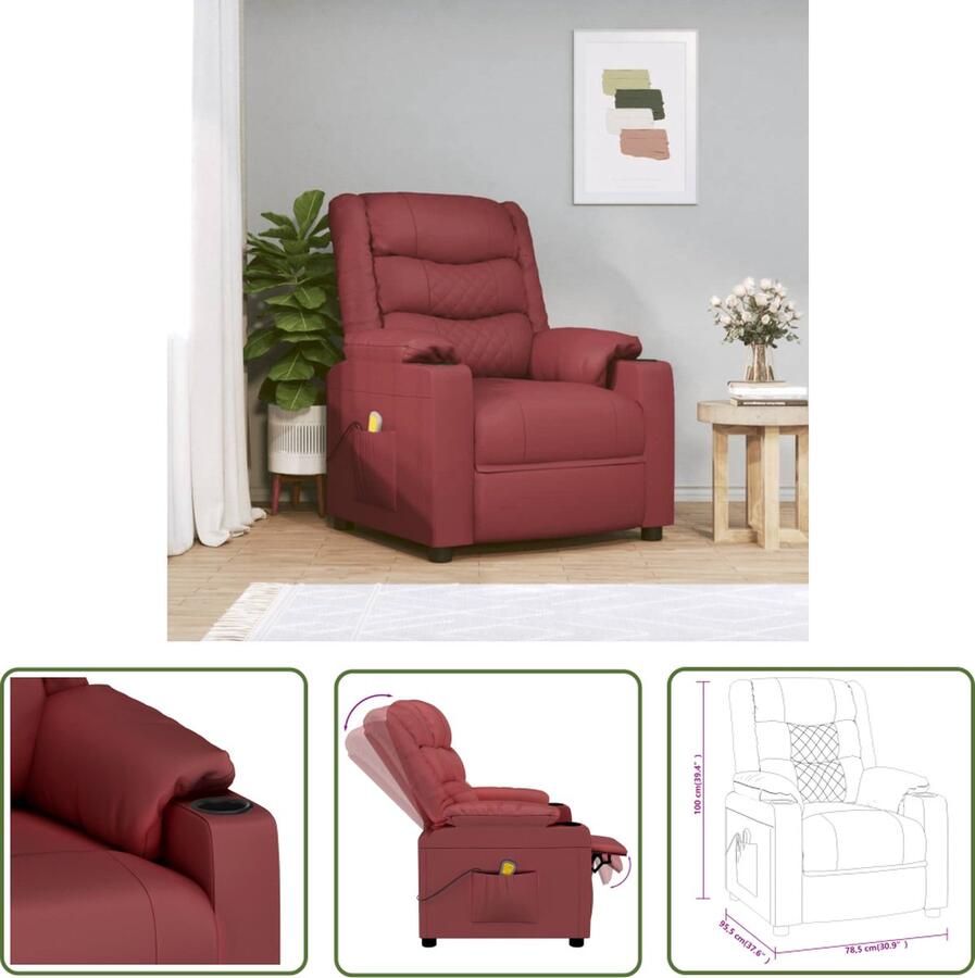 The Living Store Massagefauteuil Aanpasbaar 6-punts massage Wijnrood 78.5 x 95.5 x 100 cm