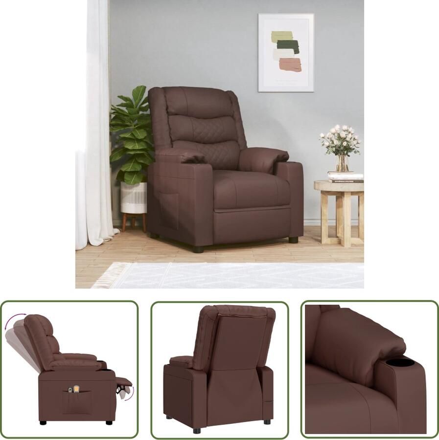 The Living Store Massagefauteuil Bruin Kunstleer Elektrisch Verstelbaar 78.5x95.5x100 cm - Foto 2