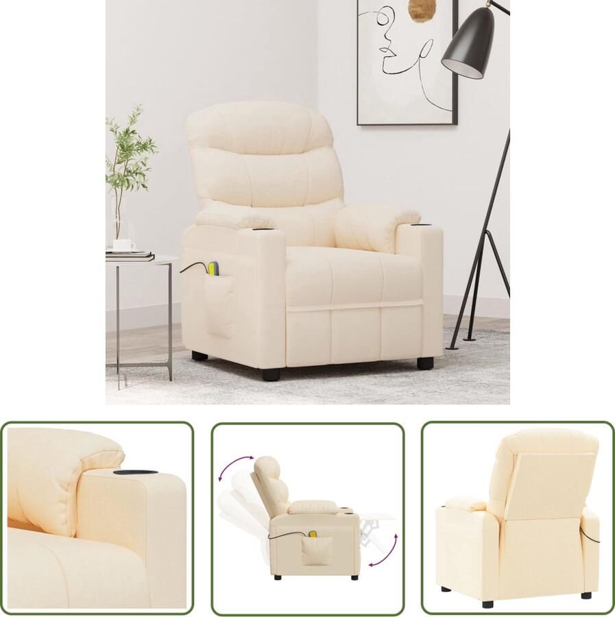 The Living Store Massagefauteuil Elektrisch Crème Verstelbaar Met Massagefunctie - Foto 4