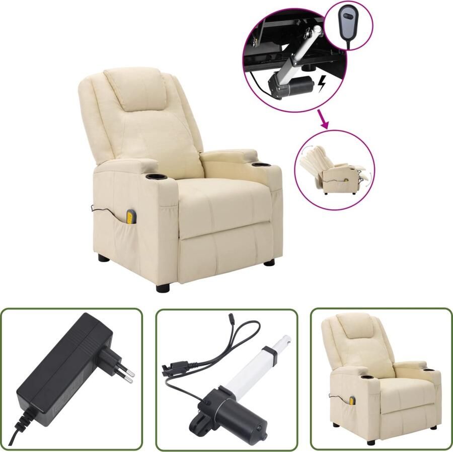 The Living Store Massagefauteuil Crèmewit Elektrisch Verstelbaar Met 6-punts Trillingsmassage 75 x 88 x 100 cm
