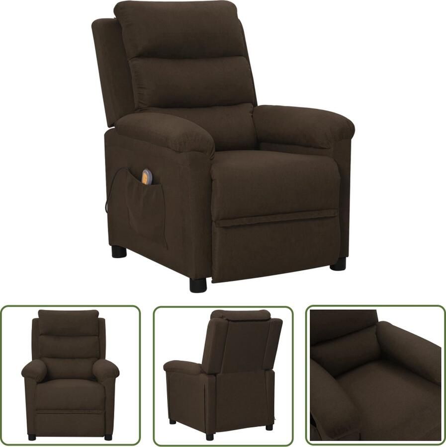 VidaXL Massagestoel stof donkerbruin Massagestoel Massagefauteuil Relaxstoel Ergonomische Stoel Lederlook - Foto 2