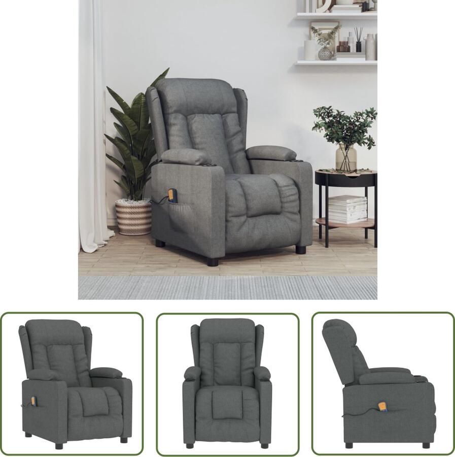 The Living Store Massagefauteuil Donkergrijs verstelbaar 6-punts trillingsmassage USB-aansluiting ademende en duurzame stof - Foto 2