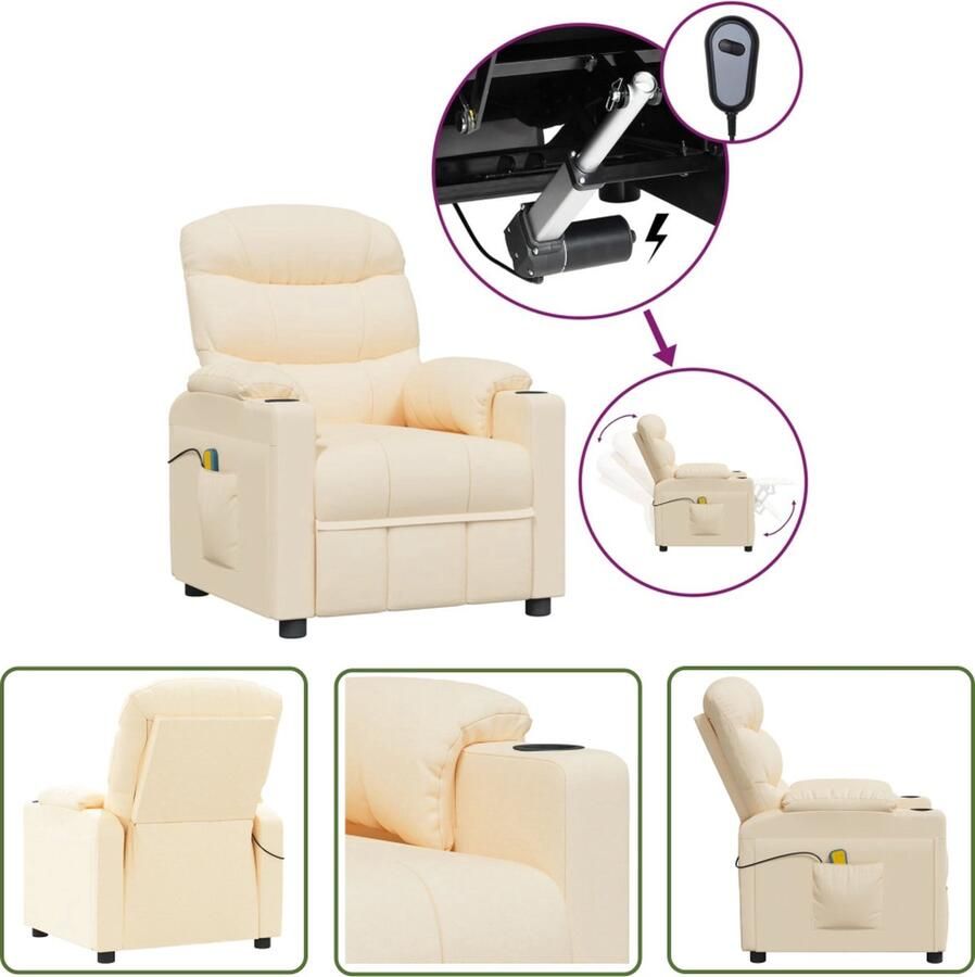 The Living Store Massagefauteuil Elektrisch Crème Verstelbaar Met Massagefunctie - Foto 3