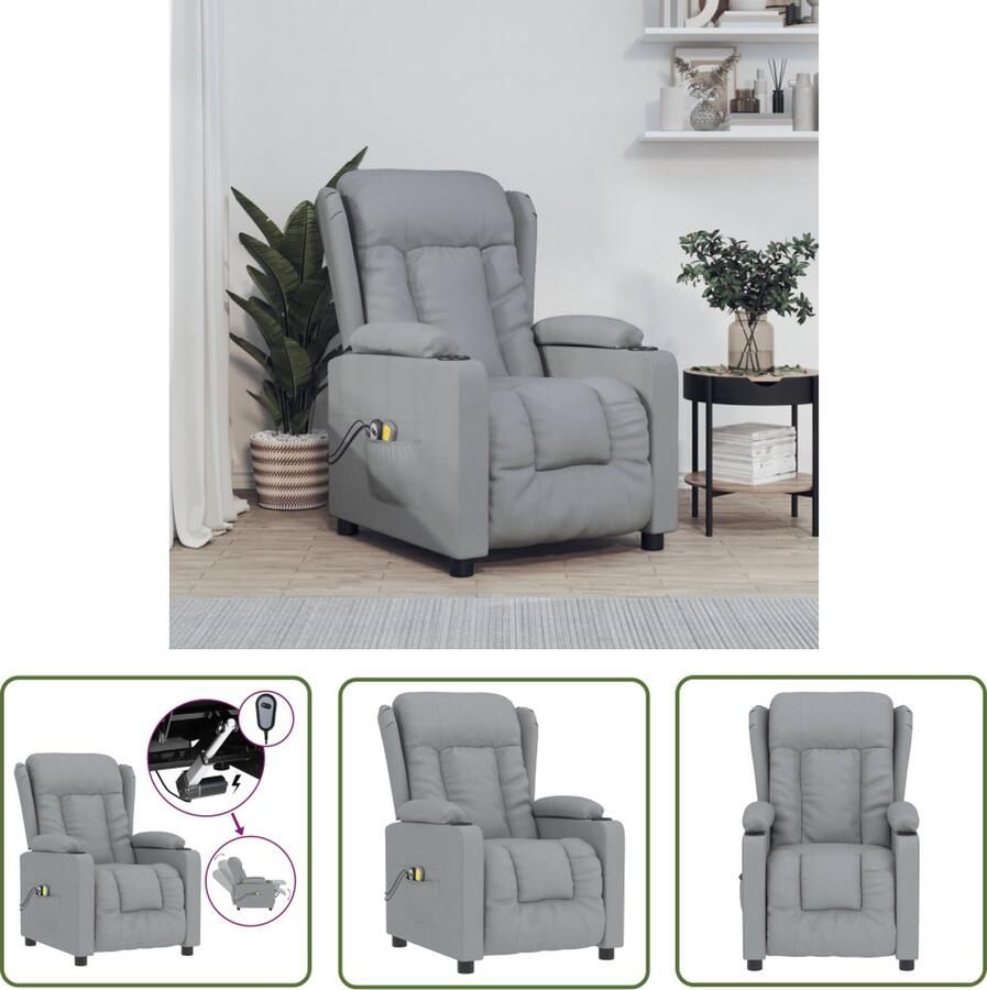 VidaXL Massagestoel elektrisch stof lichtgrijs Elektrische Massagestoel Massagefauteuil Relaxfauteuil Ergonomische Stoel Comfortabele Stoel - Foto 2