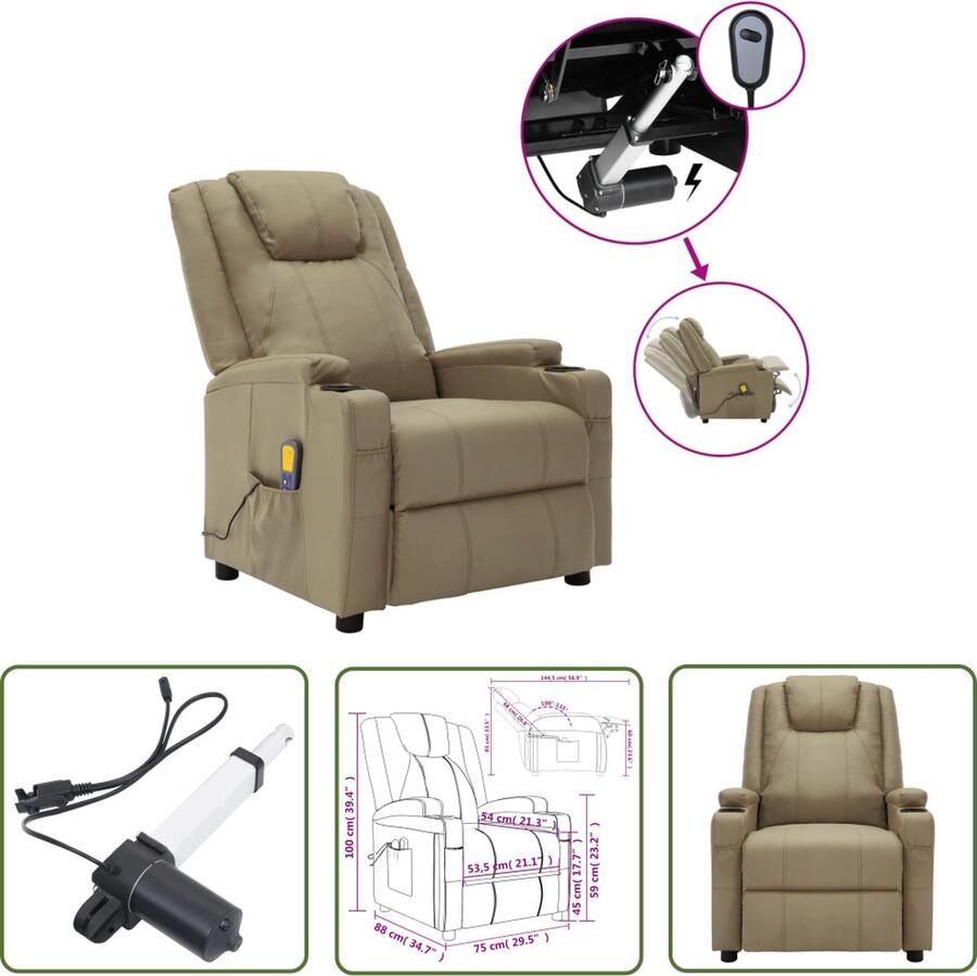The Living Store Massagefauteuil Elektrisch Verstelbaar 75 x 88 x 100 cm Cappuccino Elektrische Massagestoel Massagefauteuil Relaxfauteuil Ergonomische Stoel Bruin Lederlook - Foto 2