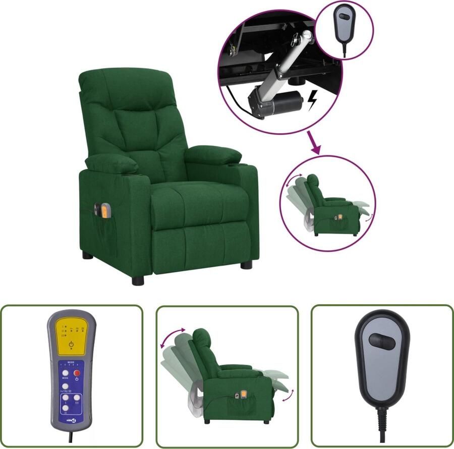 VidaXL Massagestoel elektrisch verstelbaar stof donkergroen Elektrische Massagestoel Massagefauteuil Relaxfauteuil Ergonomische Stoel Loungestoel - Foto 2