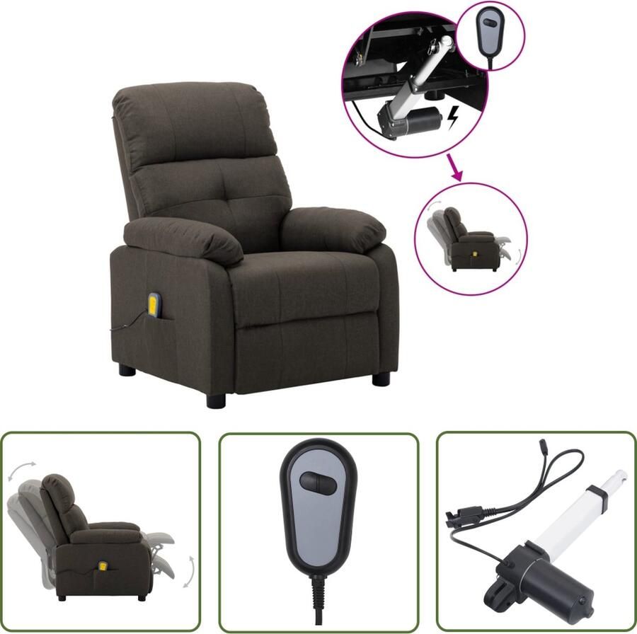 The Living Store Massagefauteuil Elektrisch verstelbaar Massagefunctie Comfortabele zit Stevig en stabiel Taupe stof Afmetingen- 73 x 90 x 100 cm Draagvermogen- 110 kg 6 massageprogrammas Montage vereist - Foto 3