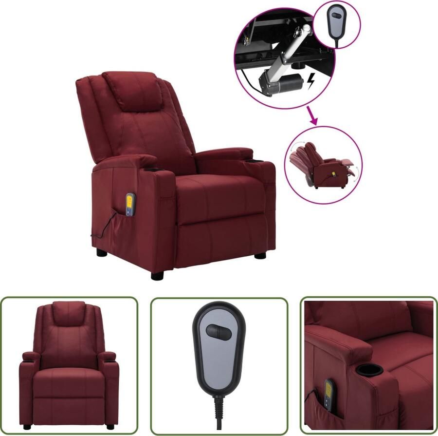 The Living Store Massagefauteuil Elektrisch Verstelbaar Massagefunctie Comfortabele Zit Wijnrood 75x88x100cm Elektrische Massagestoel Massagefauteuil Relaxfauteuil Lounge Stoel Rood Meubilair - Foto 3