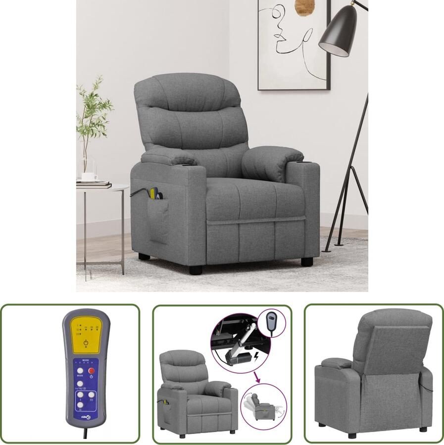 The Living Store Massagefauteuil Elektrisch verstelbaar Massagefunctie Comfortabele zitervaring Stevig en stabiel frame Lichtgrijs 75.5 x 92 x 105 cm - Foto 2