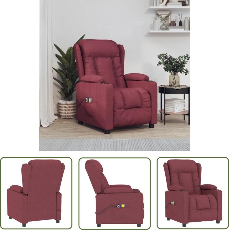 VidaXL The Living Store Massagefauteuil Elektrisch Verstelbaar Wijnrood 72.5 x 136.5 x 81 cm 6-punts trillingsmassage - Foto 2
