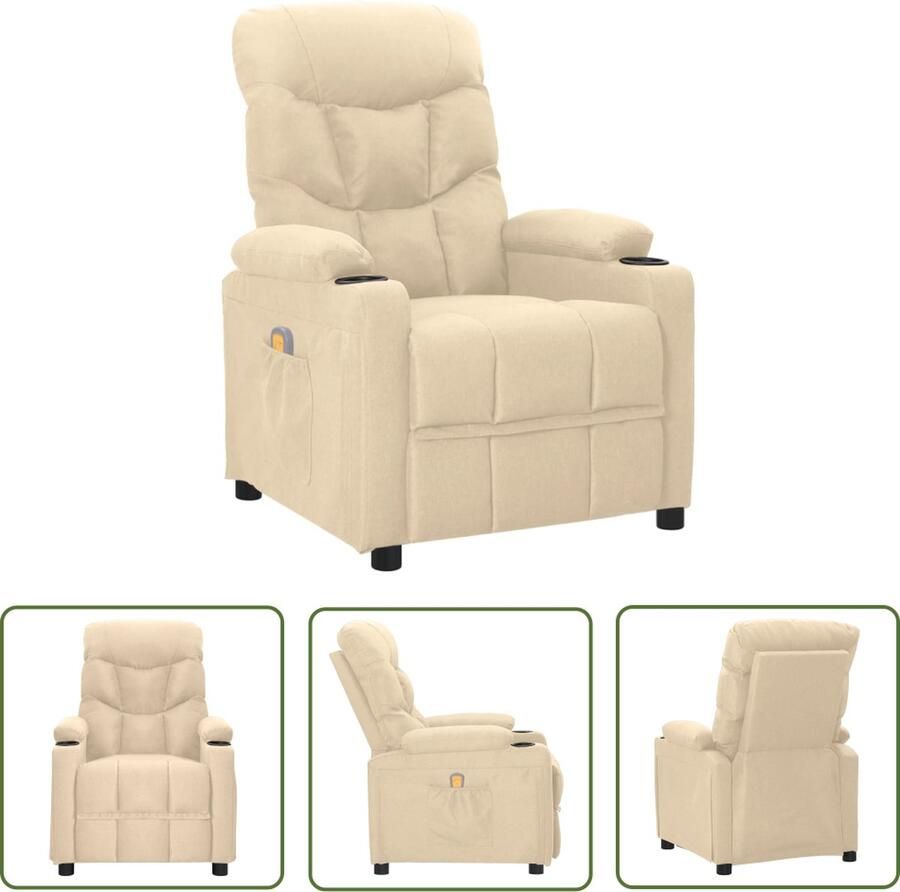 VidaXL Massagefauteuil Massagestoel stof crèmekleurig Relaxstoel Ergonomische Stoel Lounge Stoel - Foto 2