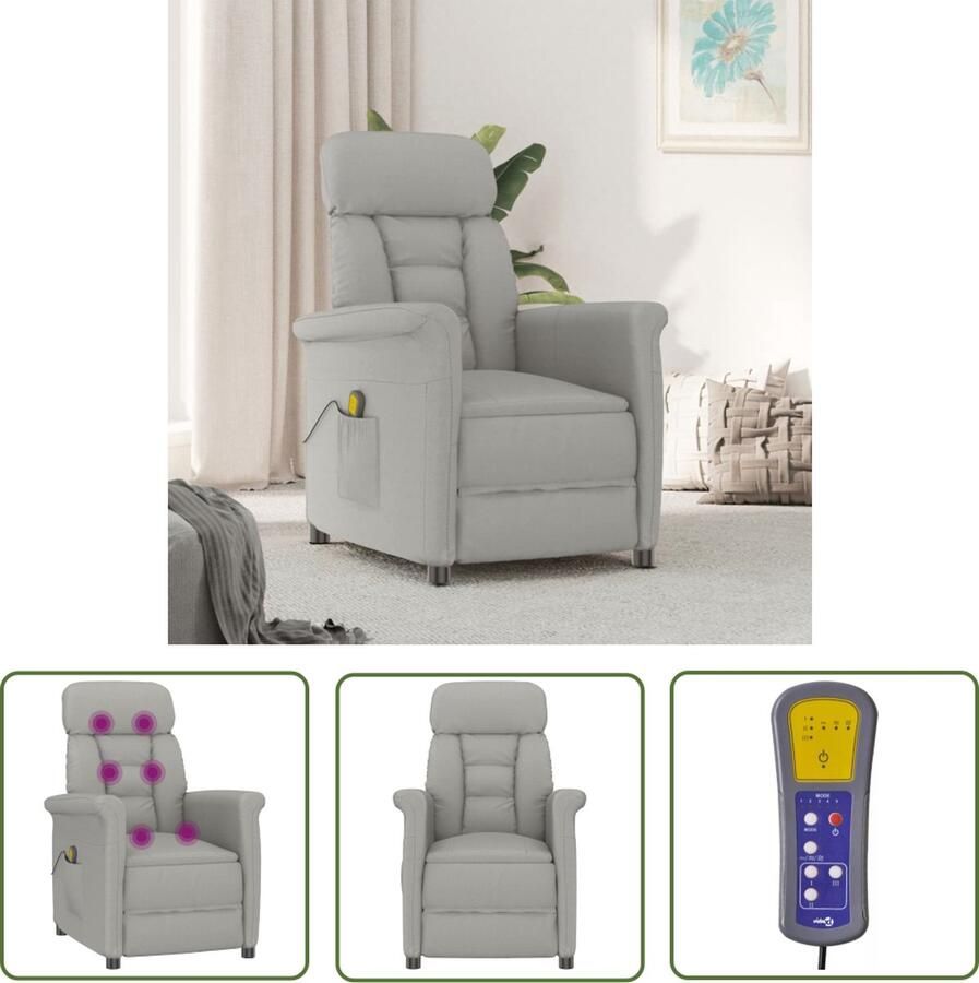 The Living Store Massagefauteuil Verstelbaar 6-punts massage Kunstsuède Lichtgrijs 70.5 x 143 x 76 cm - Foto 2