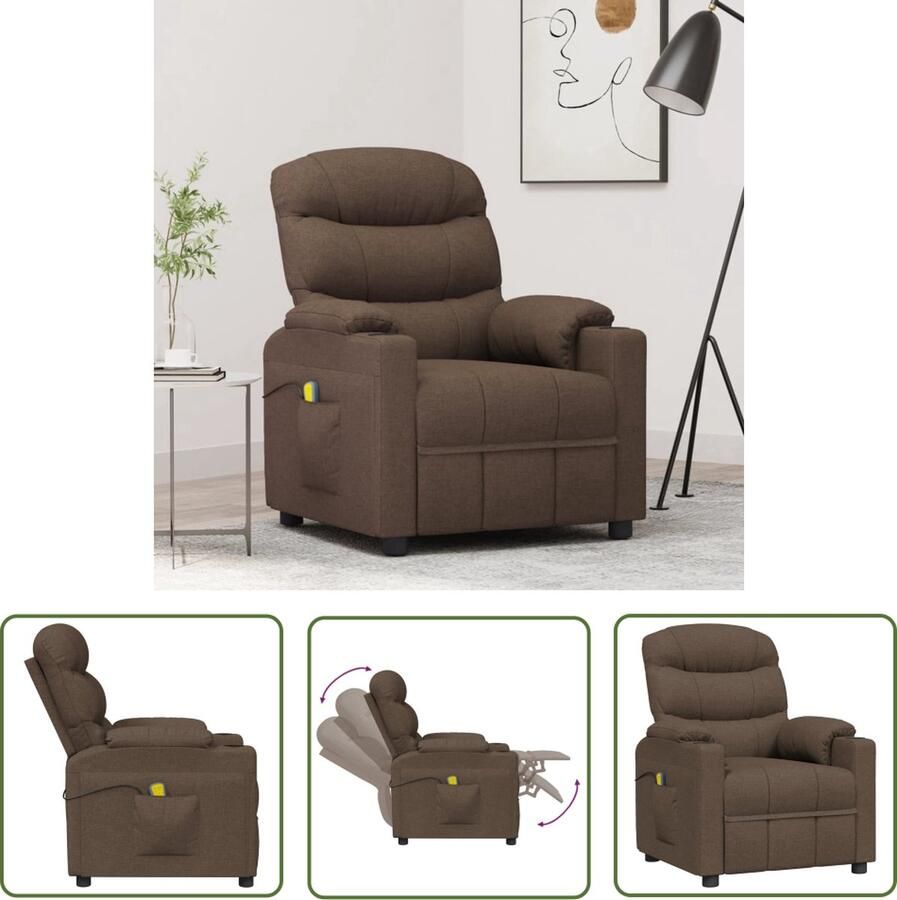 The Living Store Massagefauteuil Verstelbaar 6-punts trillingsmassage Bruin - Foto 2