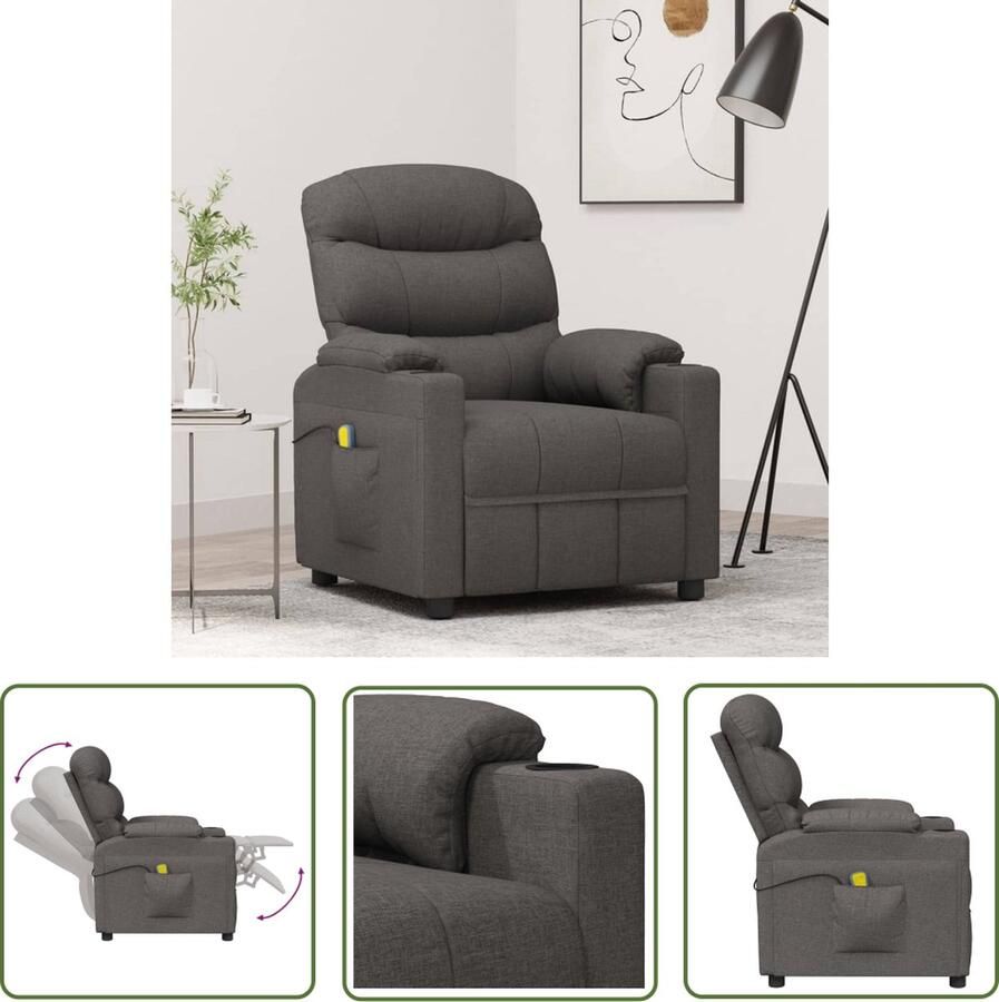The Living Store Massagefauteuil Verstelbaar 6-punts trillingsmassage Donkergrijs 75.5 x 92 x 105 cm - Foto 2