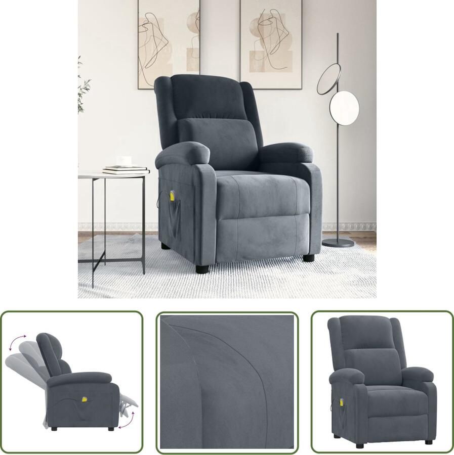 The Living Store Massagefauteuil Verstelbaar 6-punts trillingsmassage Donkergrijs 70 x 93 x 98 cm - Foto 2