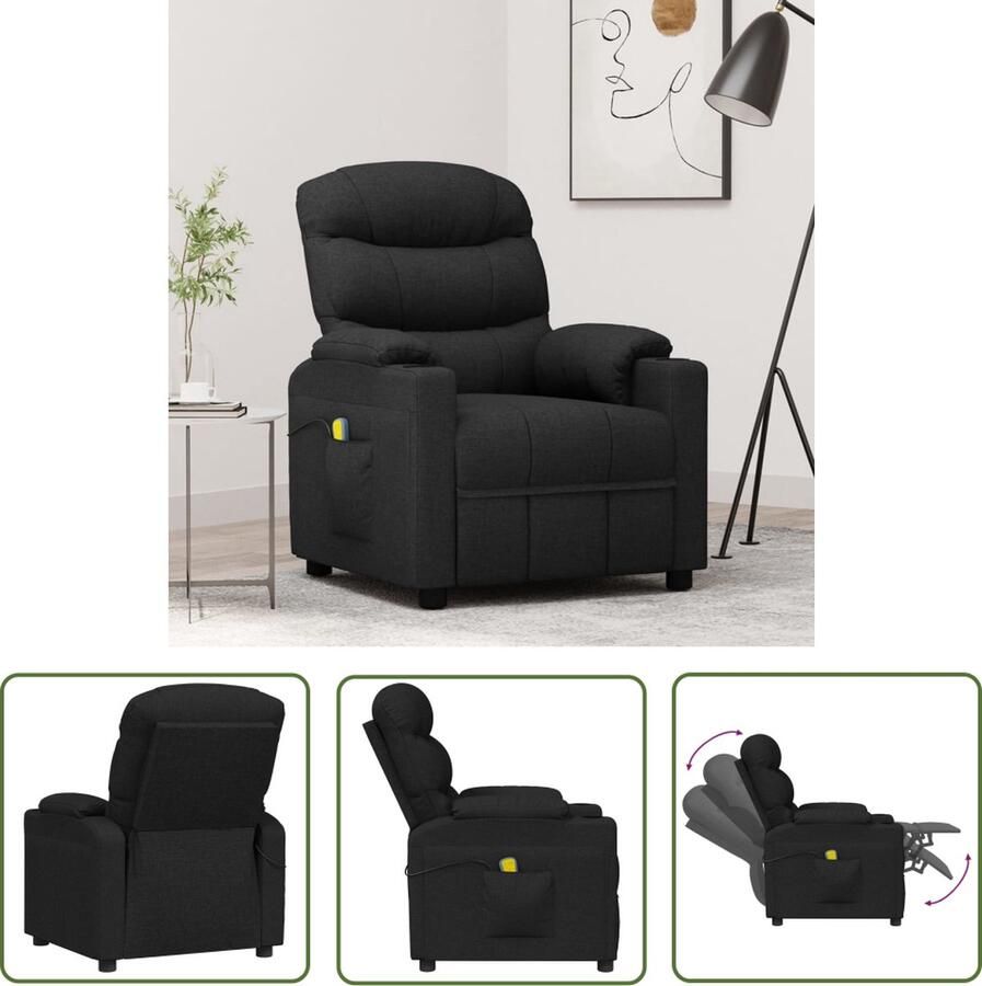 The Living Store Elektrische Massagefauteuil Zwart Stof Verstelbaar Massage Comfortabel - Foto 3