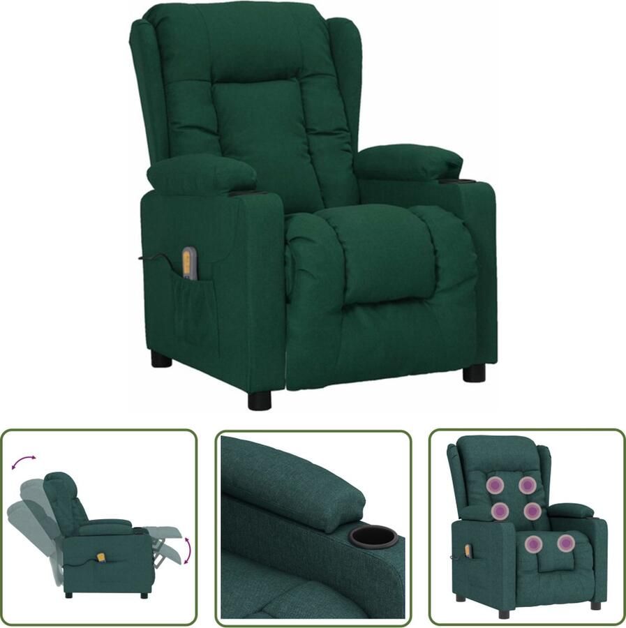 The Living Store Massagefauteuil Verstelbaar Donkergroen 72.5 x 96 x 99.5 cm 6-punts trillingsmassage