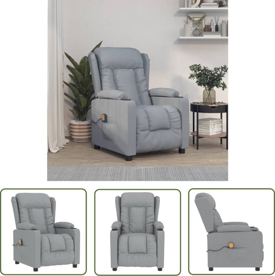 The Living Store Massagefauteuil Verstelbaar Lichtgrijs 72.5 x 96 x 99.5 cm Massage en verwarming 6-punts trillingsmassage USB-aansluiting - Foto 2