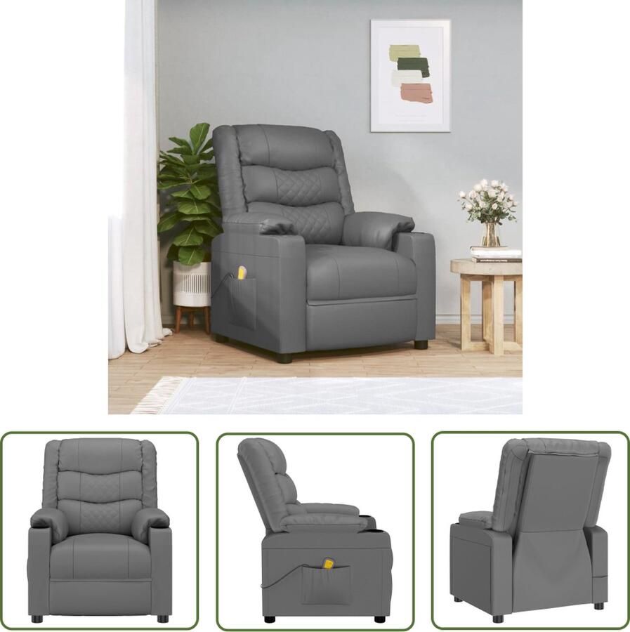 The Living Store Massagefauteuil Verstelbaar Massagefunctie Comfortabel Kunstleer Grijs 78.5x95.5x100 cm - Foto 2