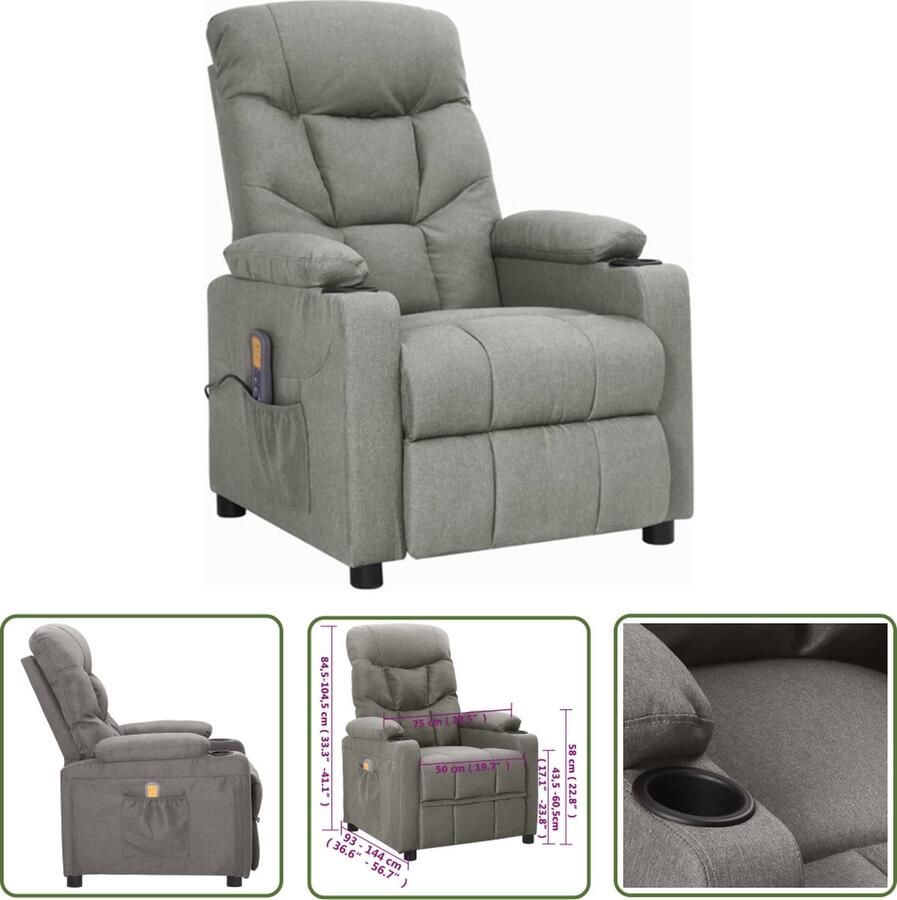VidaXL The Living Store Massagestoel stof lichtgrijs Massagestoel Elektrische Massagestoel Loungestoel Fauteuils Grijs Massagebank - Foto 2