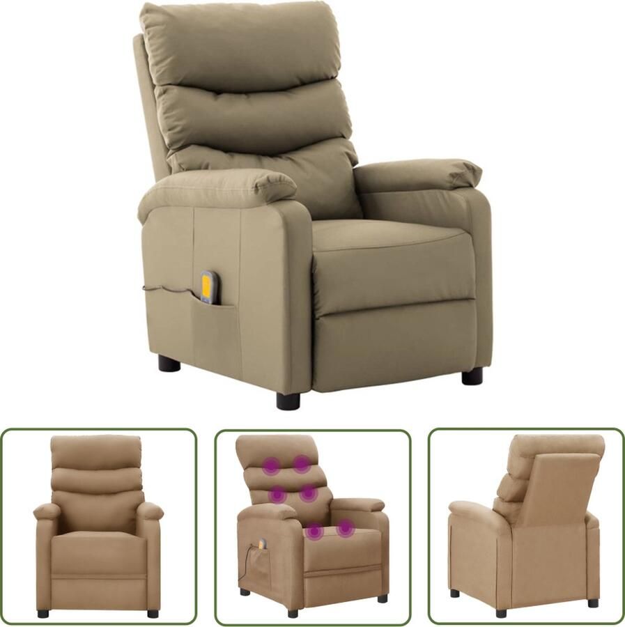 The Living Store Massagefauteuil Verstelbaar Massagefunctie Comfortabel zitcomfort Kunstleer Stevig frame Cappuccino 75x91x101cm - Foto 2