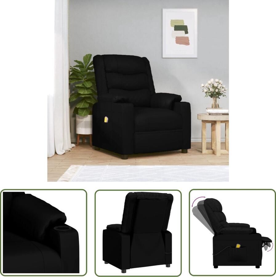 The Living Store Massagefauteuil Verstelbaar Massagefunctie Comfortabel zitervaring Kunstleer Stevig frame Zwart 78.5x95.5x100 cm - Foto 2