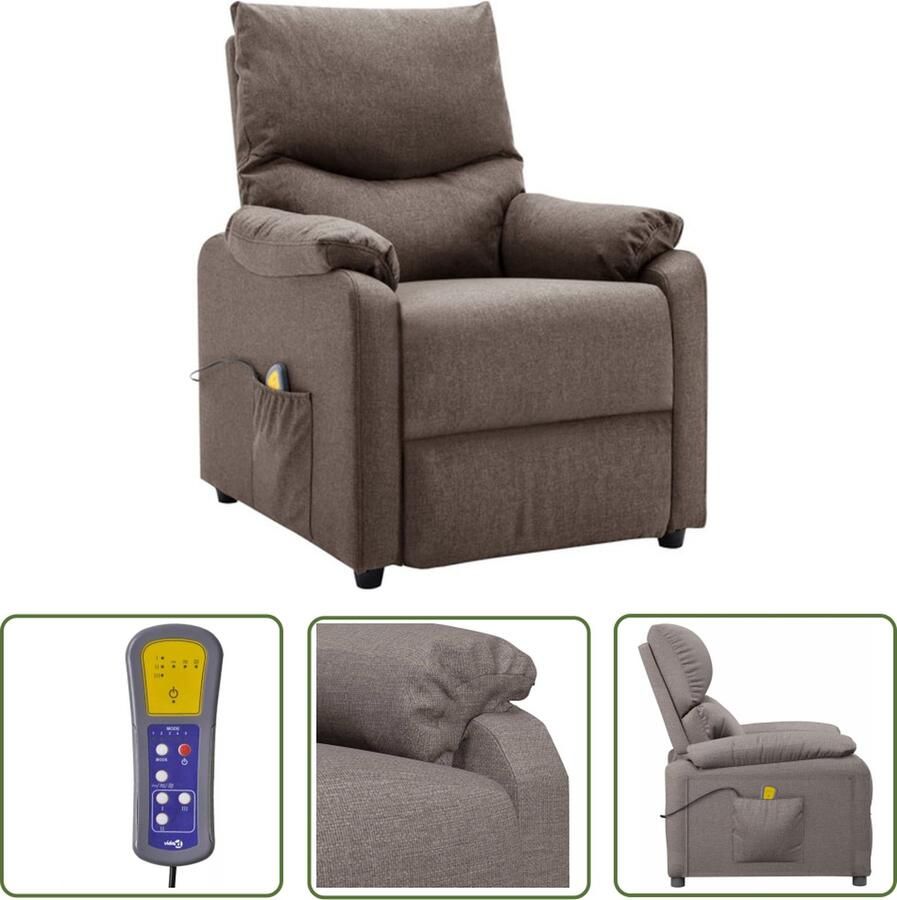 The Living Store Massagefauteuil Verstelbaar Massagefunctie Comfortabele zitervaring Stevig stabiel frame Kleur- taupe Materiaal- stof metaal Afmetingen- 73 x 92 x 101 cm Montage vereist - Foto 2