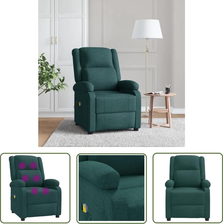 The Living Store Massagefauteuil Verstelbaar Massagefunctie Comfortabele zitting Stevig frame Donkergroen 70 x 93 x 98 cm - Foto 2