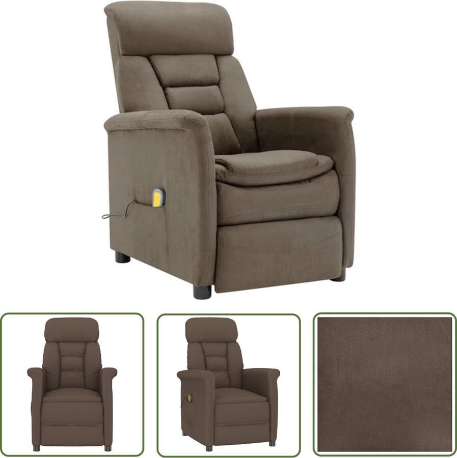 The Living Store Massagefauteuil Verstelbaar Massagefunctie Kunstsuède Stevig frame Taupe - Foto 2