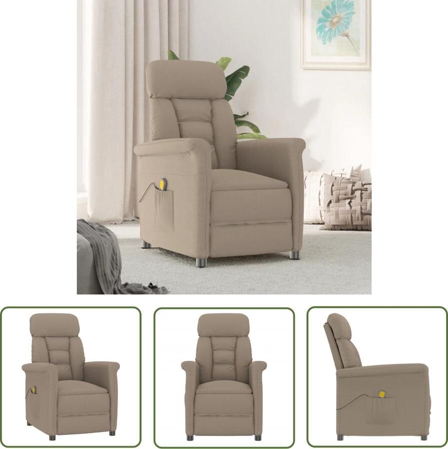 The Living Store Massagefauteuil Verstelbaar Massagefunctie Kunstsuède Stevig frame Taupe - Foto 3