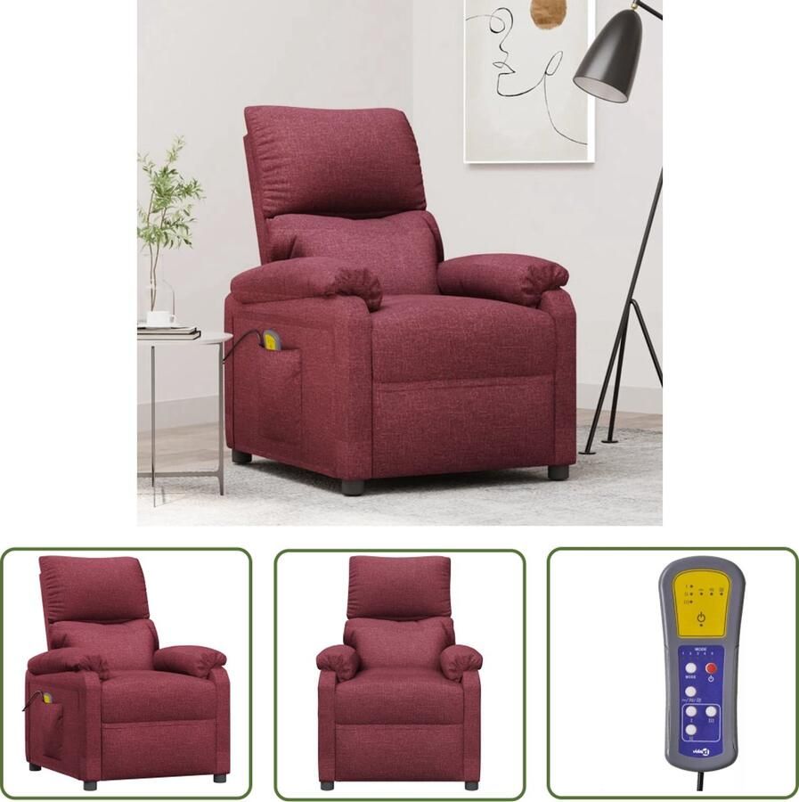 The Living Store Massagefauteuil Verstelbaar Met massagefunctie Wijnrood 73x92x101cm - Foto 2