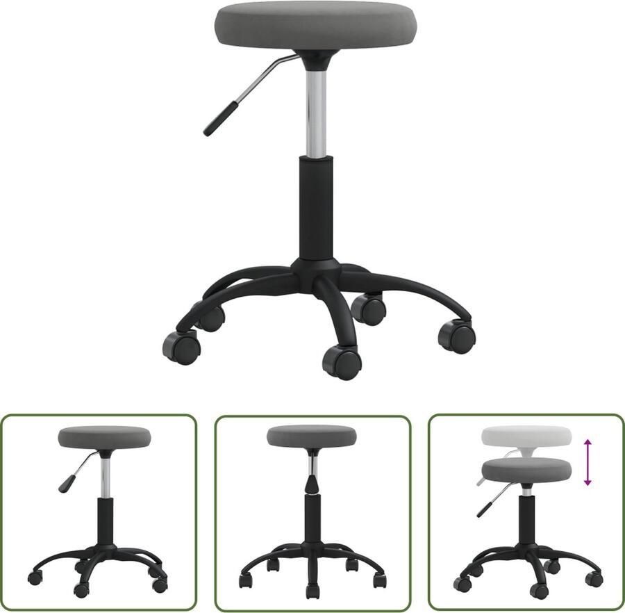 The Living Store Salonkruk fluweel donkergrijs 31 x (42-54) cm draaibaar Massagekruk Salonkruk Fluweelkruk Zachte Kussen Ergonomische Stoel - Foto 2