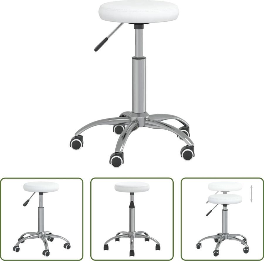 The Living Store Massagekruk Salonkruk 31 x (42 54) cm Wit Kunstleer en verchroomd staal Massagekruk Salonkruk Kunstleder Witte Stoel Bureaustool - Foto 2
