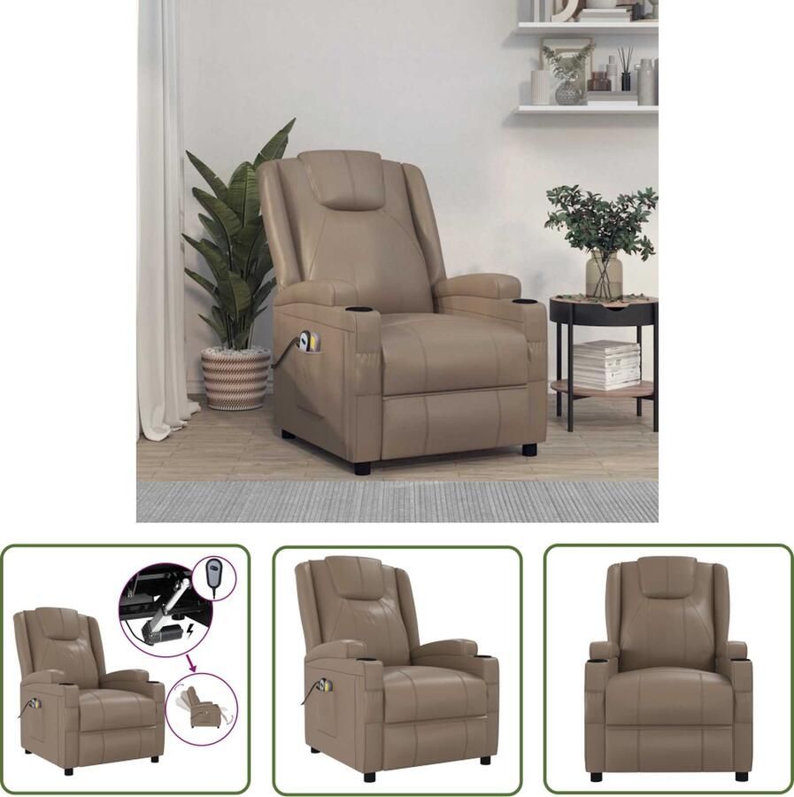 The Living Store Massagefauteuil Elektrisch Verstelbaar 75 x 88 x 100 cm Cappuccino Elektrische Massagestoel Massagefauteuil Relaxfauteuil Ergonomische Stoel Bruin Lederlook - Foto 3