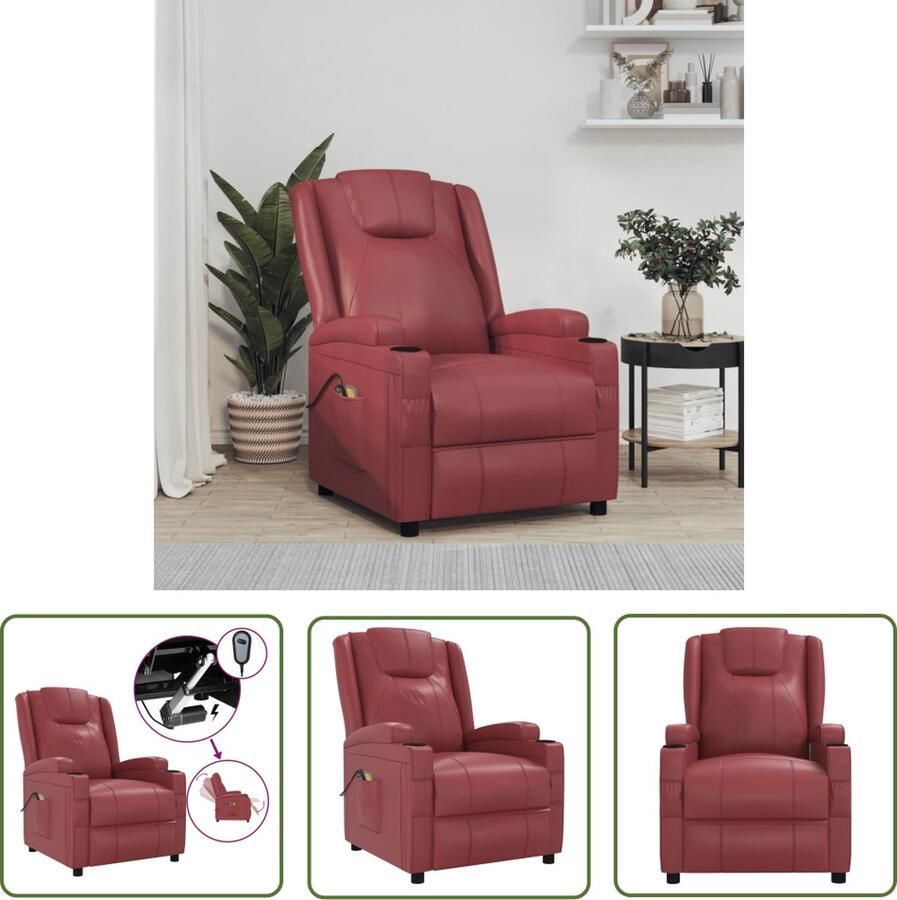The Living Store Massagefauteuil Elektrisch Verstelbaar Massagefunctie Comfortabele Zit Wijnrood 75x88x100cm Elektrische Massagestoel Massagefauteuil Relaxfauteuil Lounge Stoel Rood Meubilair - Foto 2