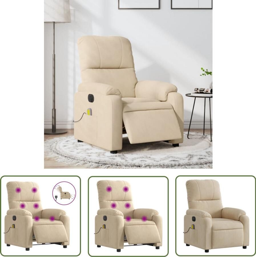 The Living Store Massagestoel elektrisch verstelbaar microvezelstof crèmekleurig Elektrische Massagestoel Massagefauteuil Relaxstoel Ergonomische Stoel Microfiber Bank
