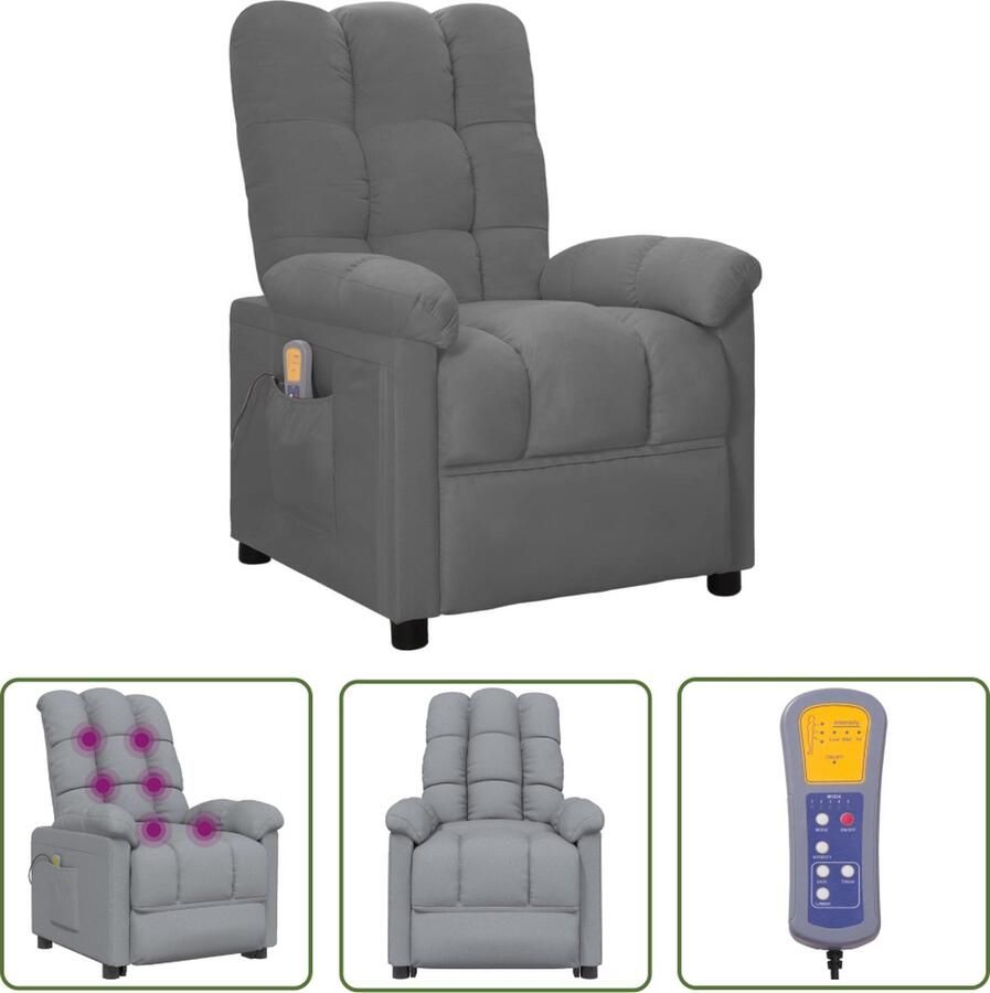 The Living Store Massagestoel Lichtgrijs 74 x 99 x 102 cm Verstelbaar Massagefunctie USB en afstandsbediening Stof - Foto 2