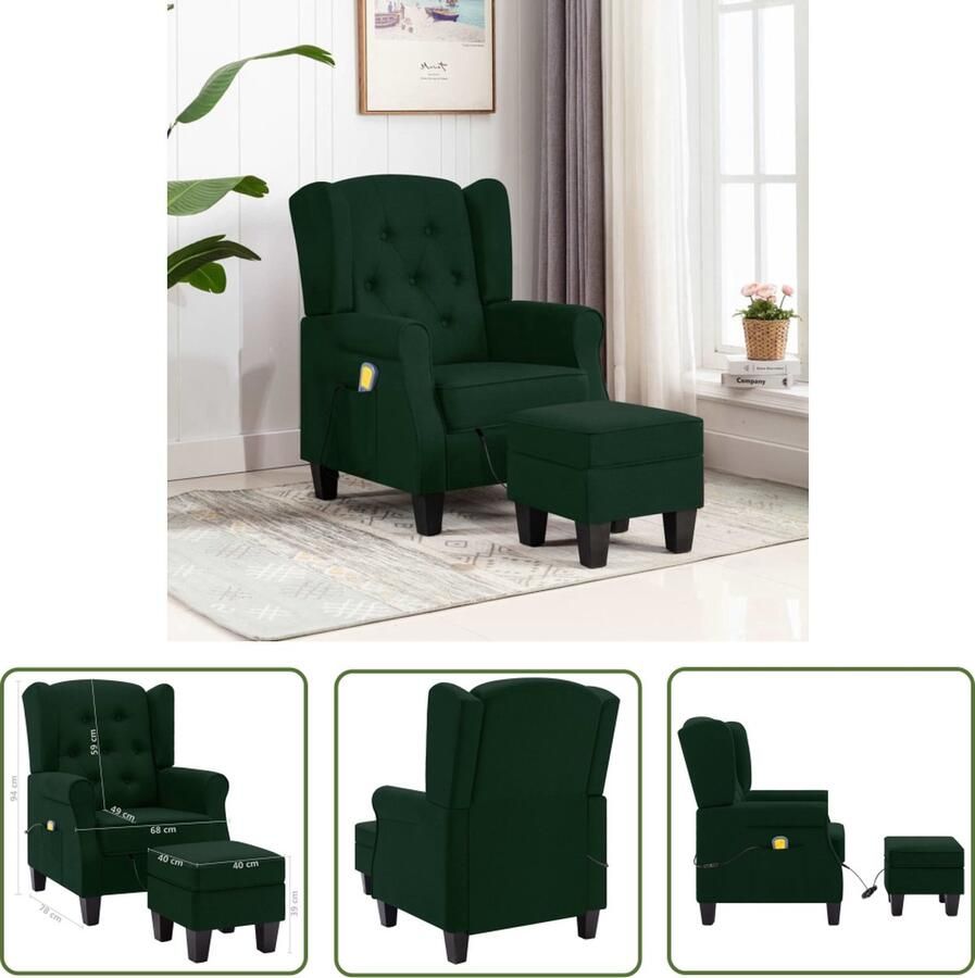 The Living Store Massagestoel Modern Houten Voetenbankje Donkergroen Elektrisch 4 Massagepunten 2 Massagepunten voor Benen Met Afstandsbediening USB-aansluiting Montage vereist Max 110 kg