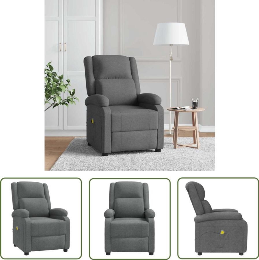 The Living Store Massagestoel stof donkergrijs Massage Fauteuil Relaxstoel Ergonomische Stoel Elektrische Massage Massagestoel - Foto 2