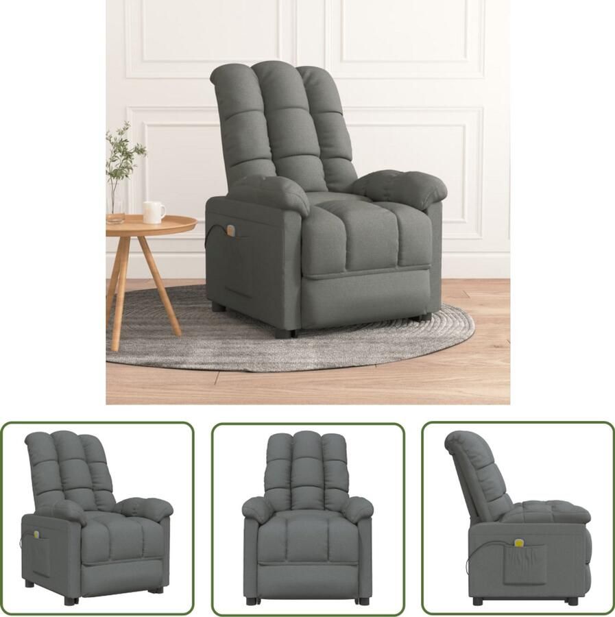 The Living Store Massagestoel stof donkergrijs Massagestoel Fauteuil Relaxstoel Ergonomische Stoel Elektrische Massage