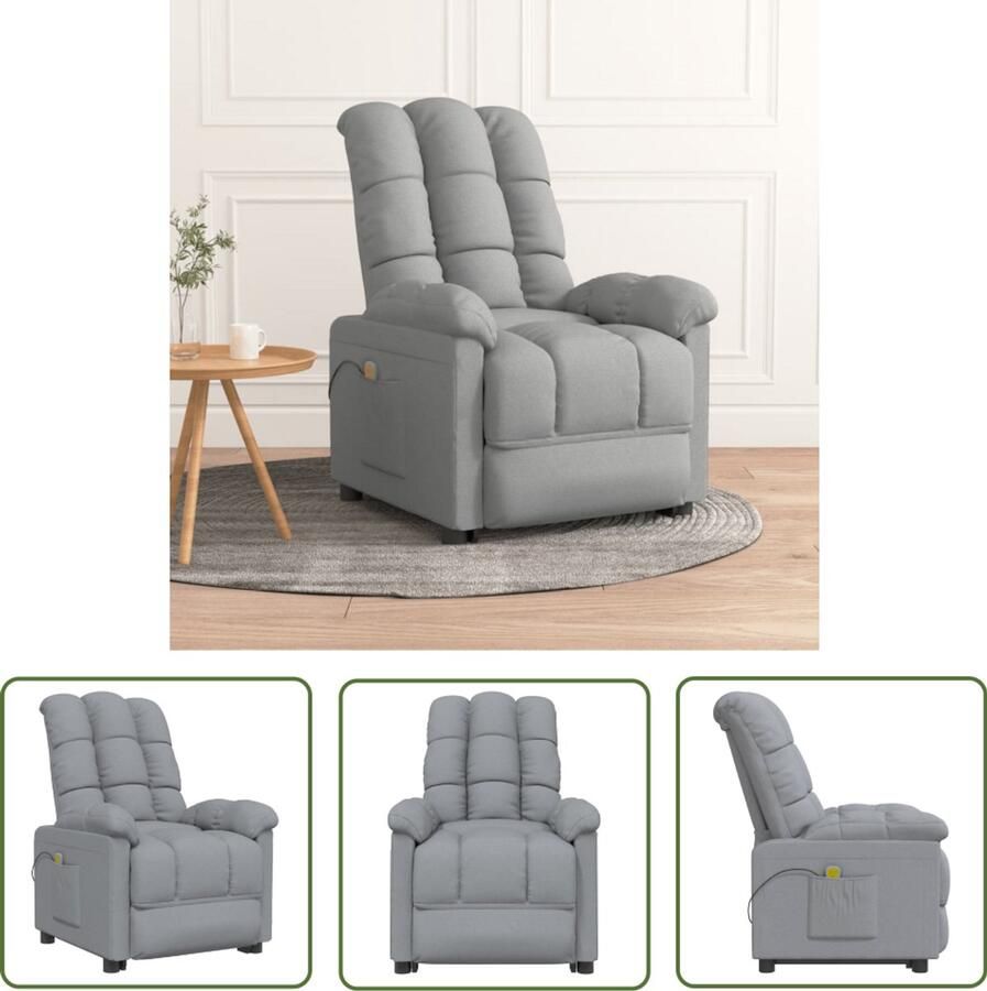 VidaXL Massagestoel stof lichtgrijs Massagestoel Lounge Stoel Fauteuil Elektrische Massage Ergonomische Stoel