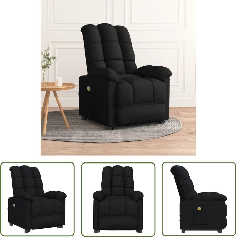 The Living Store Massagestoel stof zwart Massagestoel Fauteuil Relaxstoel Ergonomische Stoel Elektrische Massage