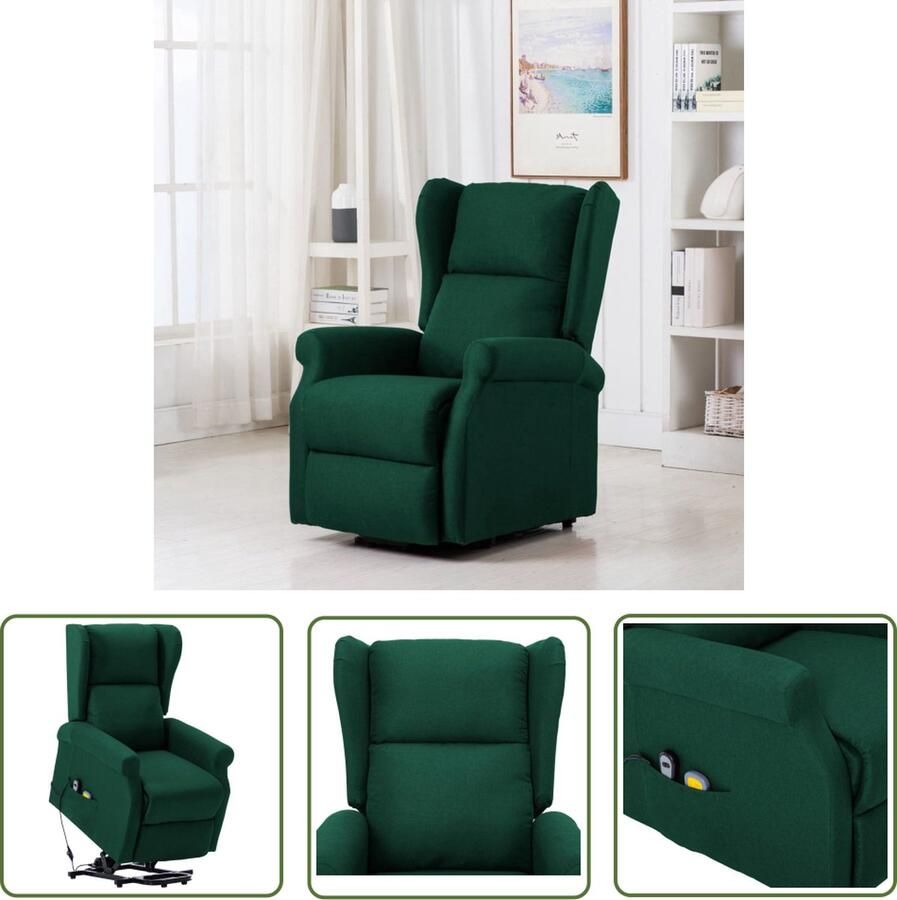 The Living Store Sta-op-massagestoel stof donkergroen Massagestoel Elektrisch Massagerstoel Sta Op Stoel Ergonomische Stoel Relaxfauteuil
