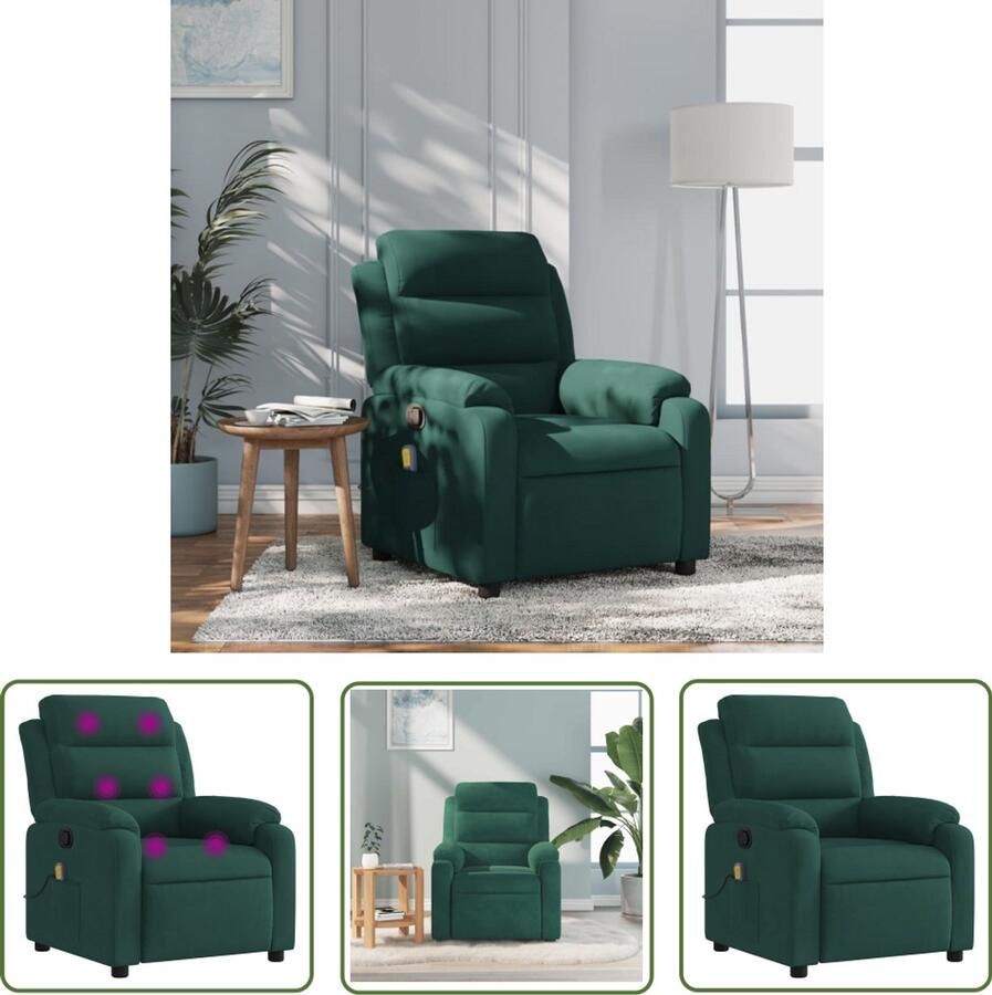 The Living Store Massagestoel verstelbaar fluweel donkergroen Massagestoel Ergonomische Stoel Relaxstoel Lounge Stoel Fluweel Stoel - Foto 2