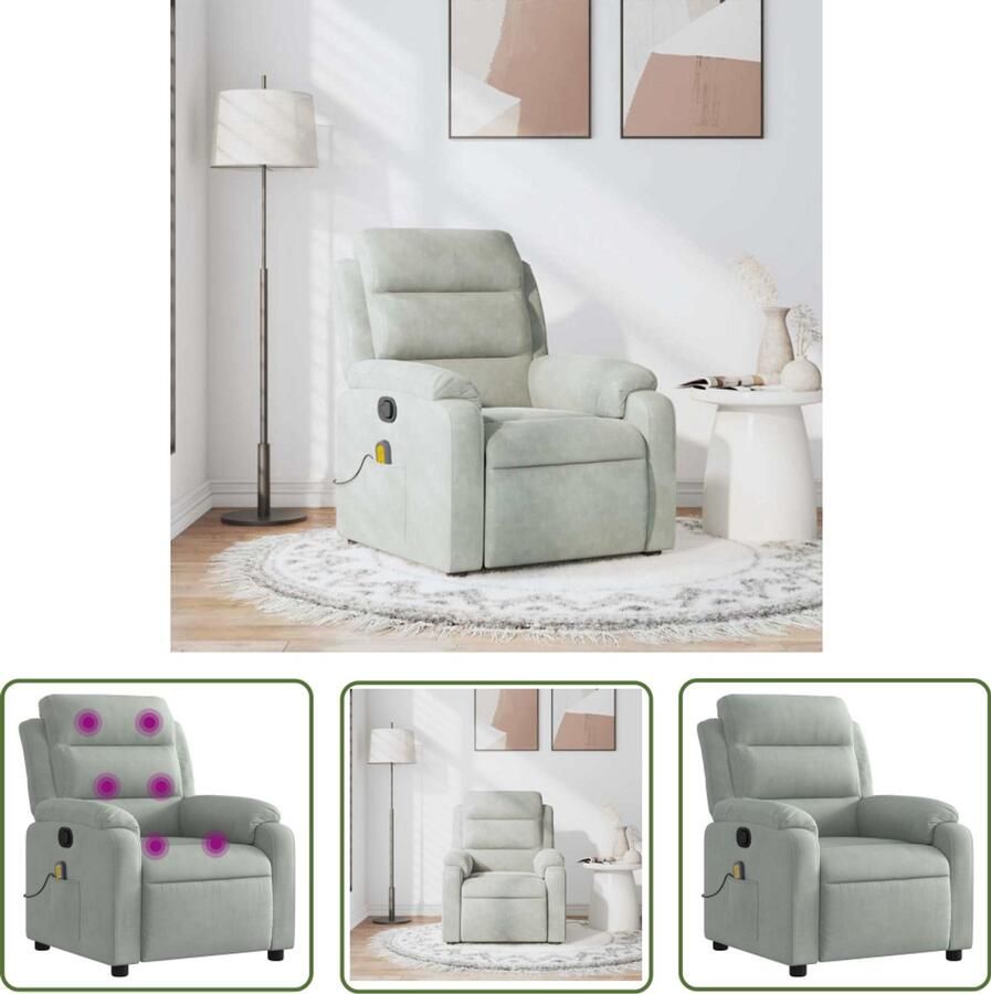 The Living Store Massagestoel verstelbaar fluweel lichtgrijs Massagestoel Ergonomische Stoel Relaxstoel Lounge Stoel Huiskamermeubilair