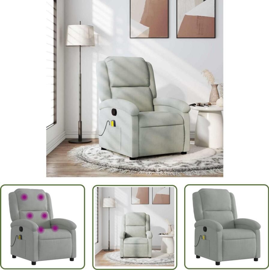 The Living Store Massagestoel verstelbaar fluweel lichtgrijs Massagestoel Ergonomische Stoel Lounge Stoel Relaxstoel Verstelbare Stoel