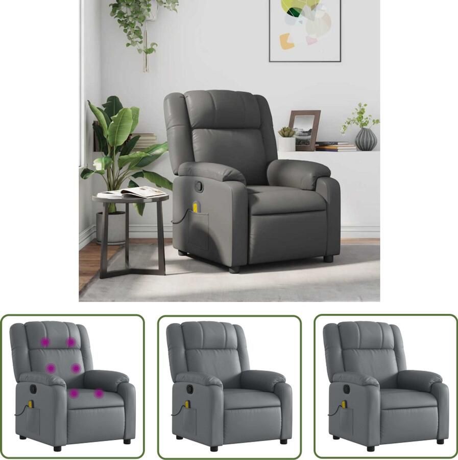 The Living Store Massagestoel verstelbaar kunstleer grijs Massagestoel Elektrische Massage Lounge Stoel Relaxstoel Ergonomische Stoel