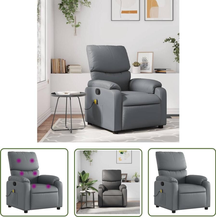 The Living Store Massagestoel verstelbaar kunstleer grijs Massagestoel Ergonomische Stoel Lounge Stoel Relaxstoel Elektrische Massage