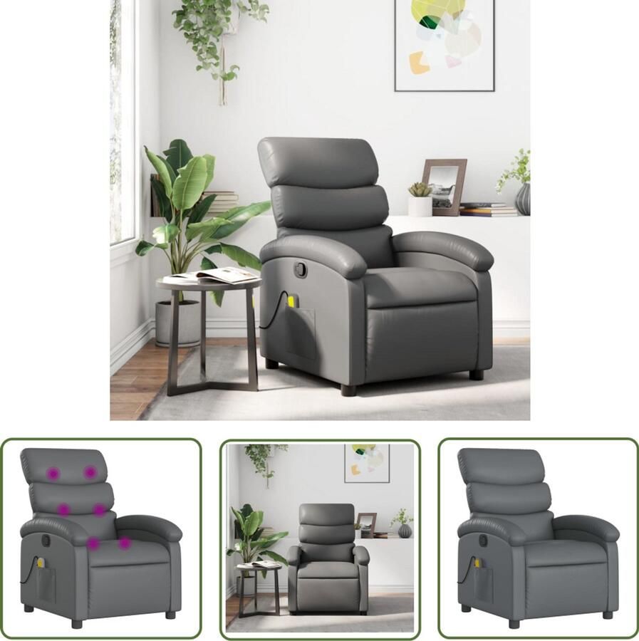 The Living Store Massagestoel verstelbaar kunstleer grijs Massagestoel Ergonomische Stoel Lounge Stoel Relaxstoel Elektrische Massage